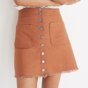 MADEWELL Burnt Sienna Button A line Skirt Raw Hem